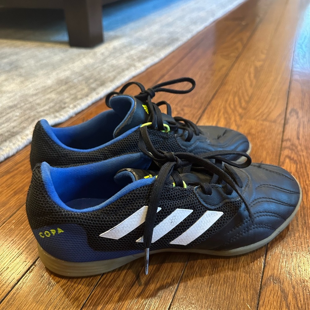 adidas Kids Black Blue White Indoor Soccer Sneakers
